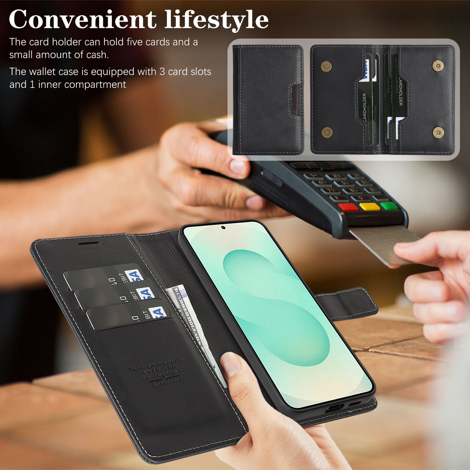 Dteck for Samsung Galaxy S25 Plus Case Detachable Wallet Case with Card Holder, 3 in 1 PU Leather Flip Folio with RFID Blocking Stand Shockproof Phone Cover 6.7",Black