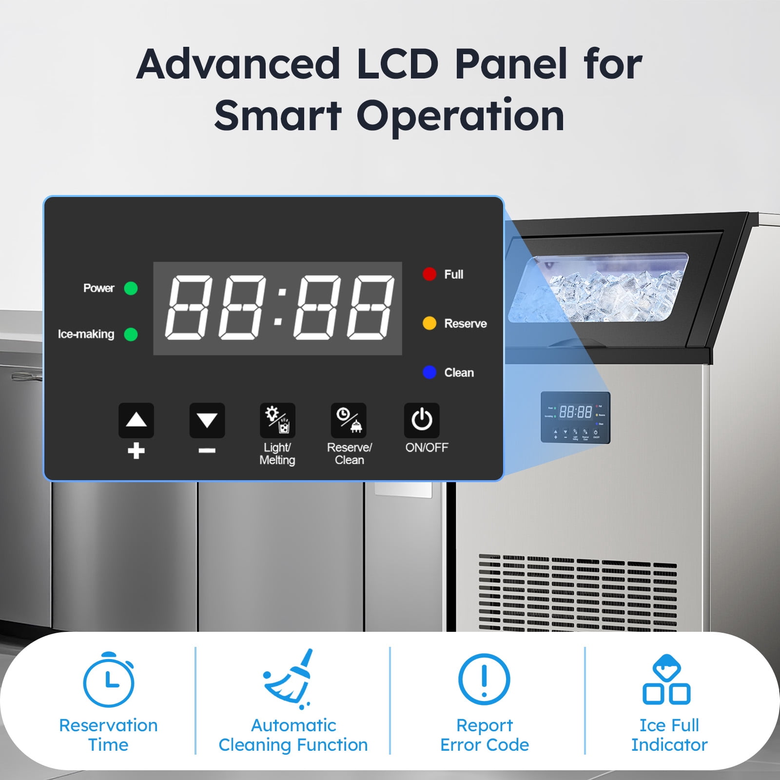 Commercial Ice Maker 150 lbs./24 H Freestanding Stainless Steel Ice Maker Full Size Cubes with 33 lbs. Storage