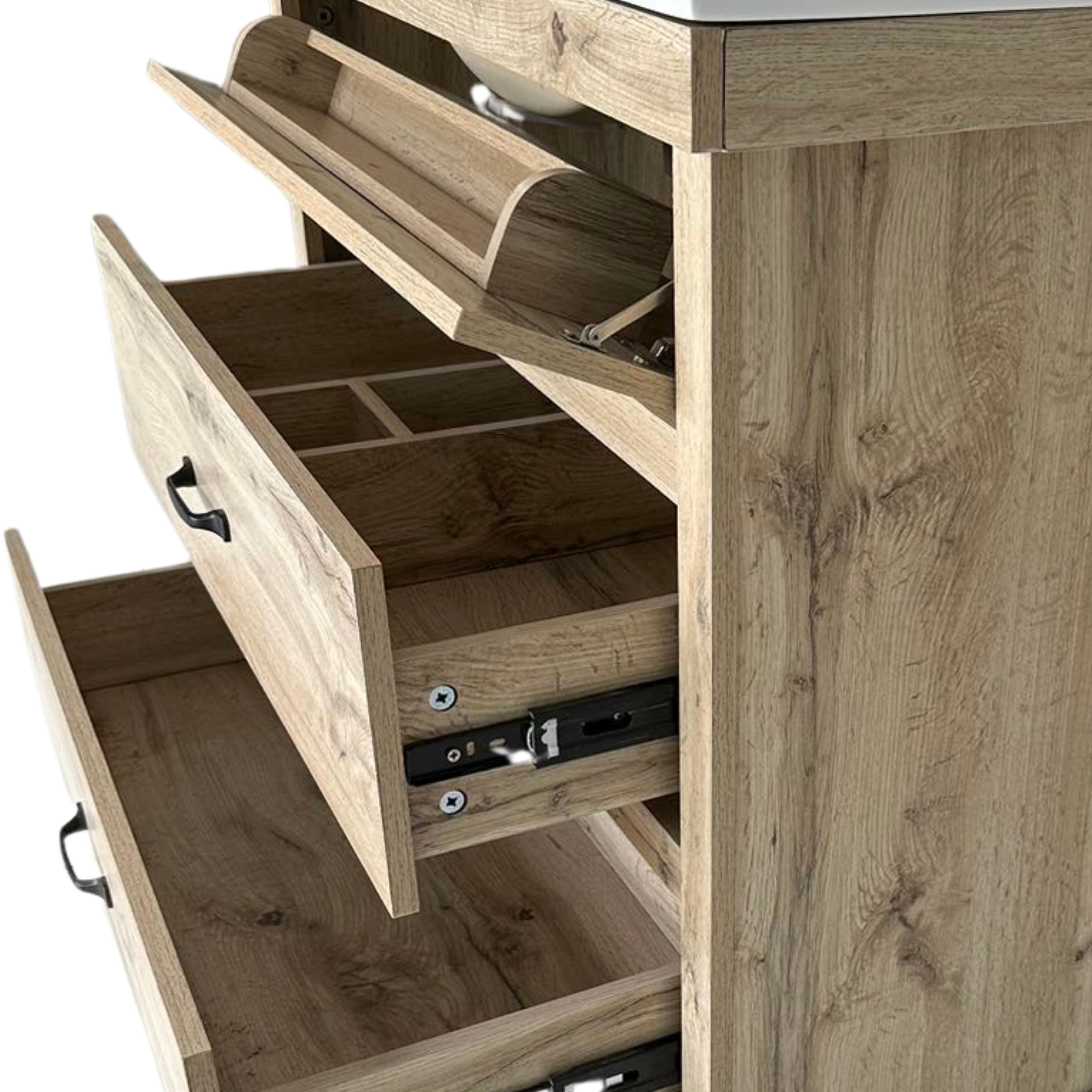 Teamson Home Donovan 36" Single Bathroom Vanity with Square Sink and Two Drawers, Light Oak
