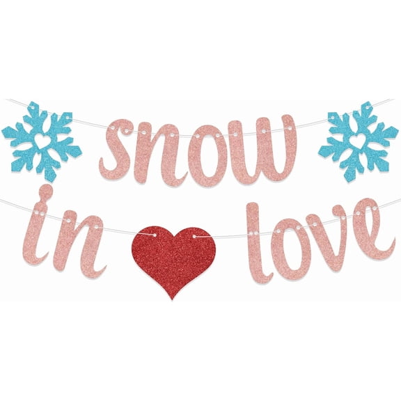 Snow in Love Banner, Funny Winter Wedding Party Supplies, Snow in Love Bridal Shower Decorations, Apres Ski Bride Engagement Wedding Party Decor Sign Rose Gold Blue & Red Double-Sided