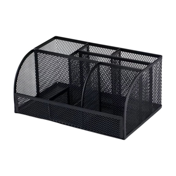 Leodye 1PCS Black Metal Mesh Desk Caddy, Multi-Compartment Pen Organizer for Home and office Stationery Arrangement -8.66×5.51×3.94in