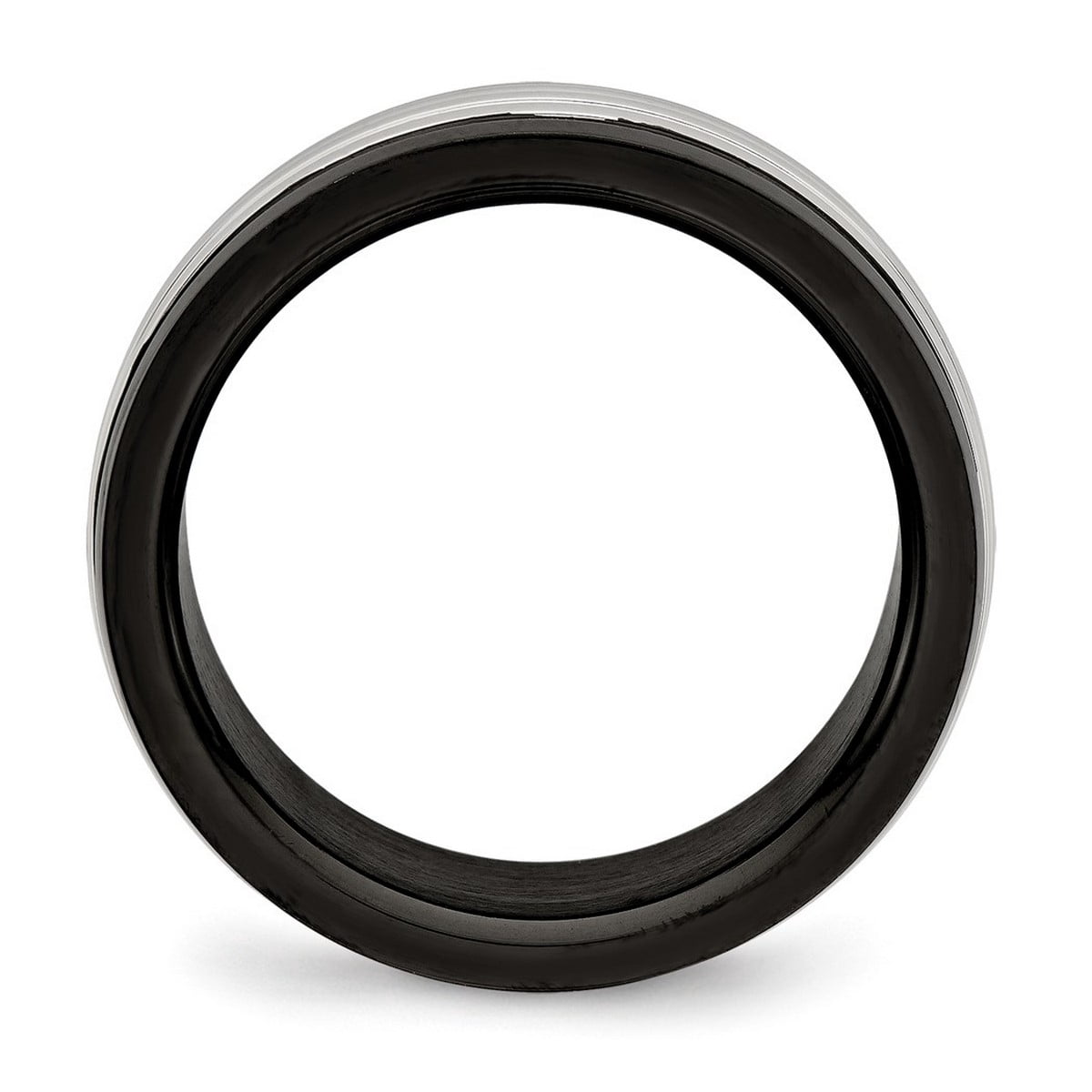 8mm Stainless Steel Polished Black Ip Grooved Ring Size 13 Ring for Women