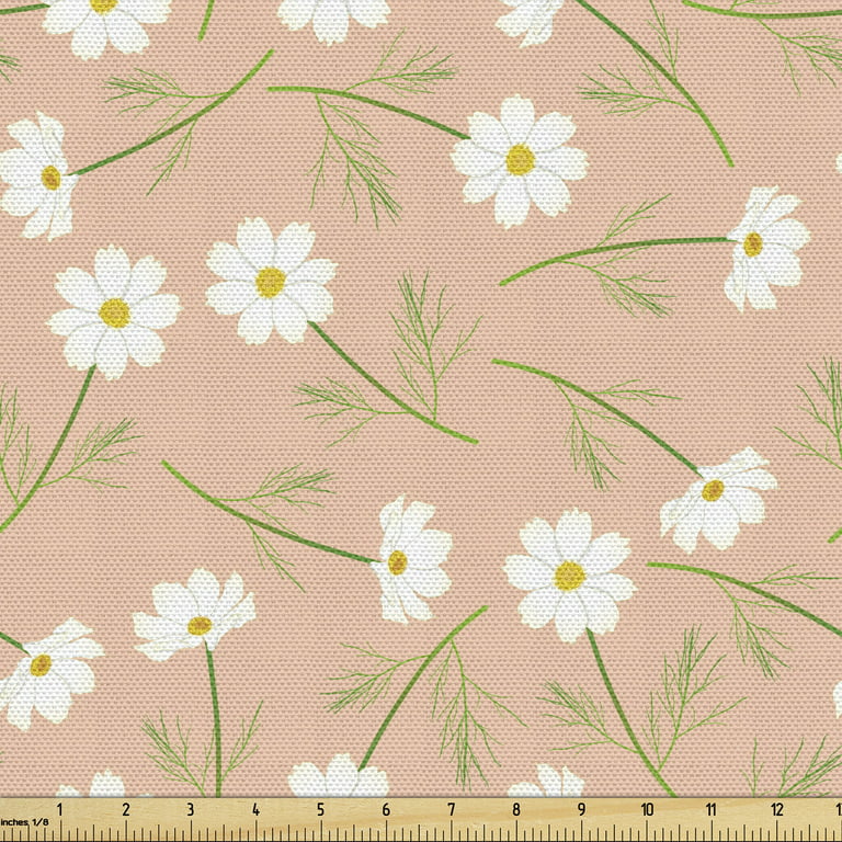 Floral Fabric by the Yard, Rhythmic Abstract White Cosmos Flower Pattern on  Pastel Background, Upholstery Fabric for Dining Chairs Home Decor Accents