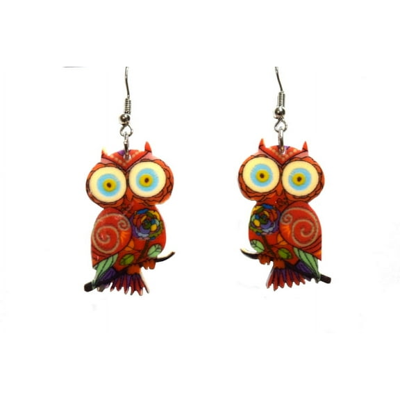Multicolor Dangling Owl Earrings Lightweight Double-Sided Colors Jewelry-271-O