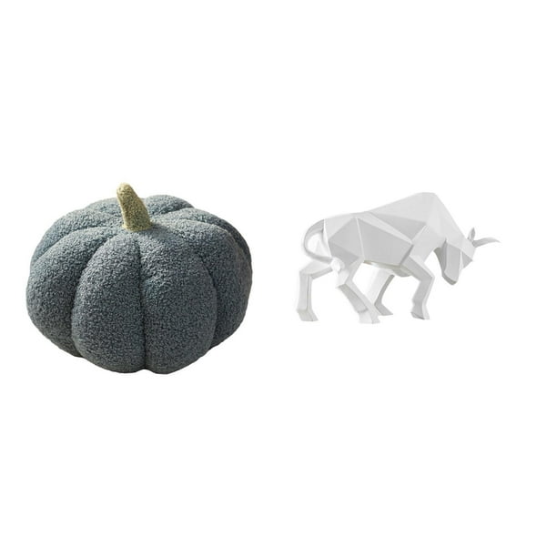 Encantadora Escultura De Peluche De Toro Calabaza, Adorno Decorativo Para Dormitorio, Sofá, Mesa, Oficina, Estante, Decoración Moderna Coleccionable.