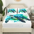 thumbnail image 2 of Erosebridal Animal Sea Turtle Fitted Sheet Set Queen,Marine Wildlife Fitted Sheet Queen,Super Cozy Bedding Queen Size,Watercolor Decor,3 Pieces(Fitted Sheet,Pillowcase), 2 of 6