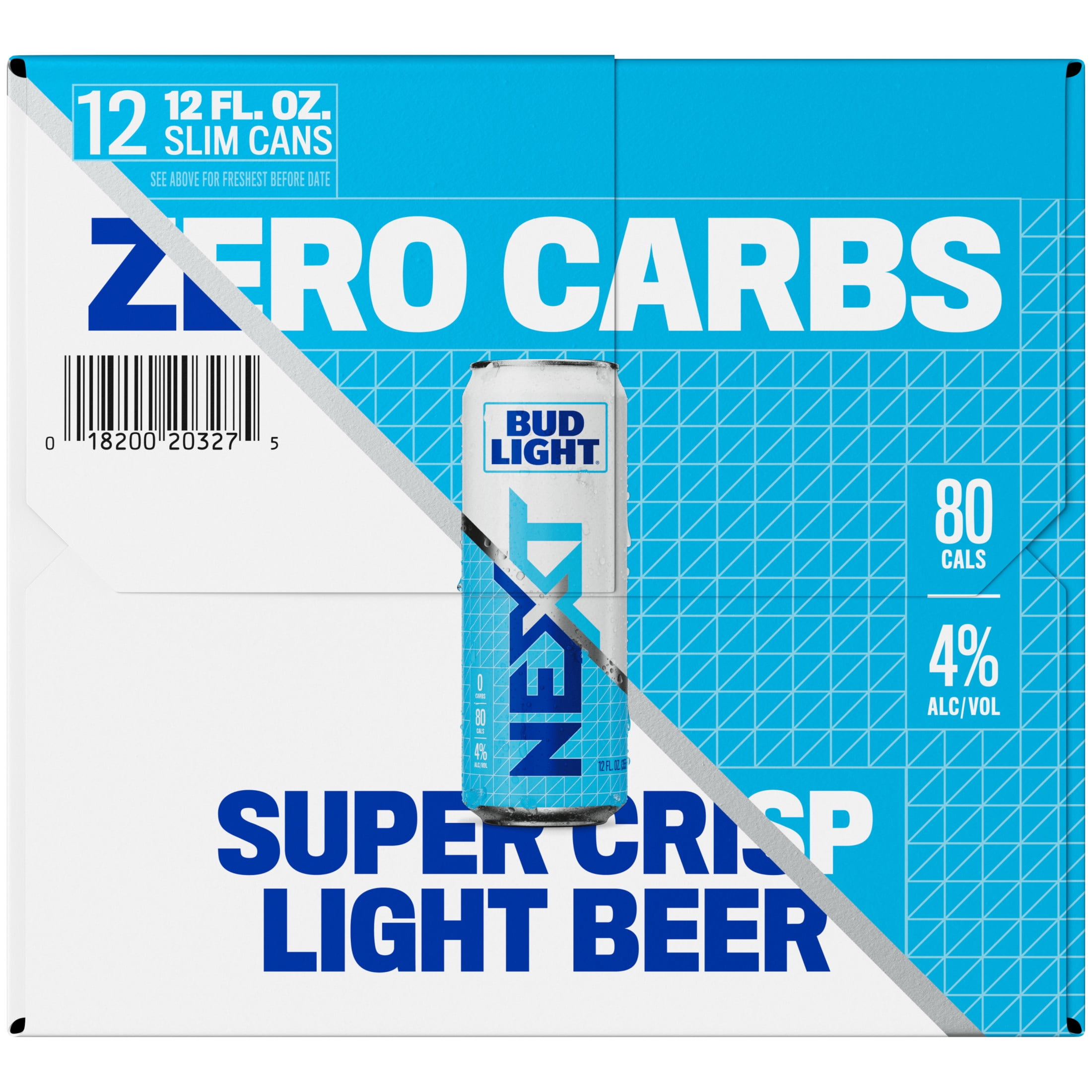 Bud Light NEXT Zero Carb American Lager Beer, 12 Pack, 12 fl oz Aluminum Cans, 4% ABV