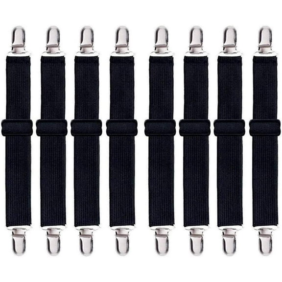 Adjustable Heavy Duty Bed Straps, 8 Pcs Adjustable Bed Sheet Clips Grippers Straps Suspender Fasteners Holder for Bed Sheet Tablecloth Sofa, Black(30-120Cm)