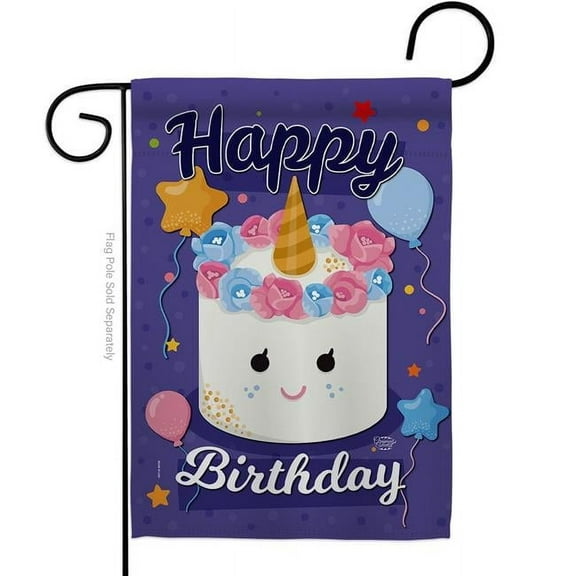 Ornament Collection G192171-BO Unicorn Birthday Cake Celebration Double-Sided Decorative Garden Flag, Multi Color