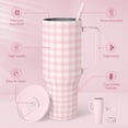 thumbnail image 2 of Pink Gingham 40oz Slider Tumbler with Handle and Straw - Insulated Stainless Steel Travel Coffee Mug for Women Girls, Gift for Birthday, Christmas, 2 of 3