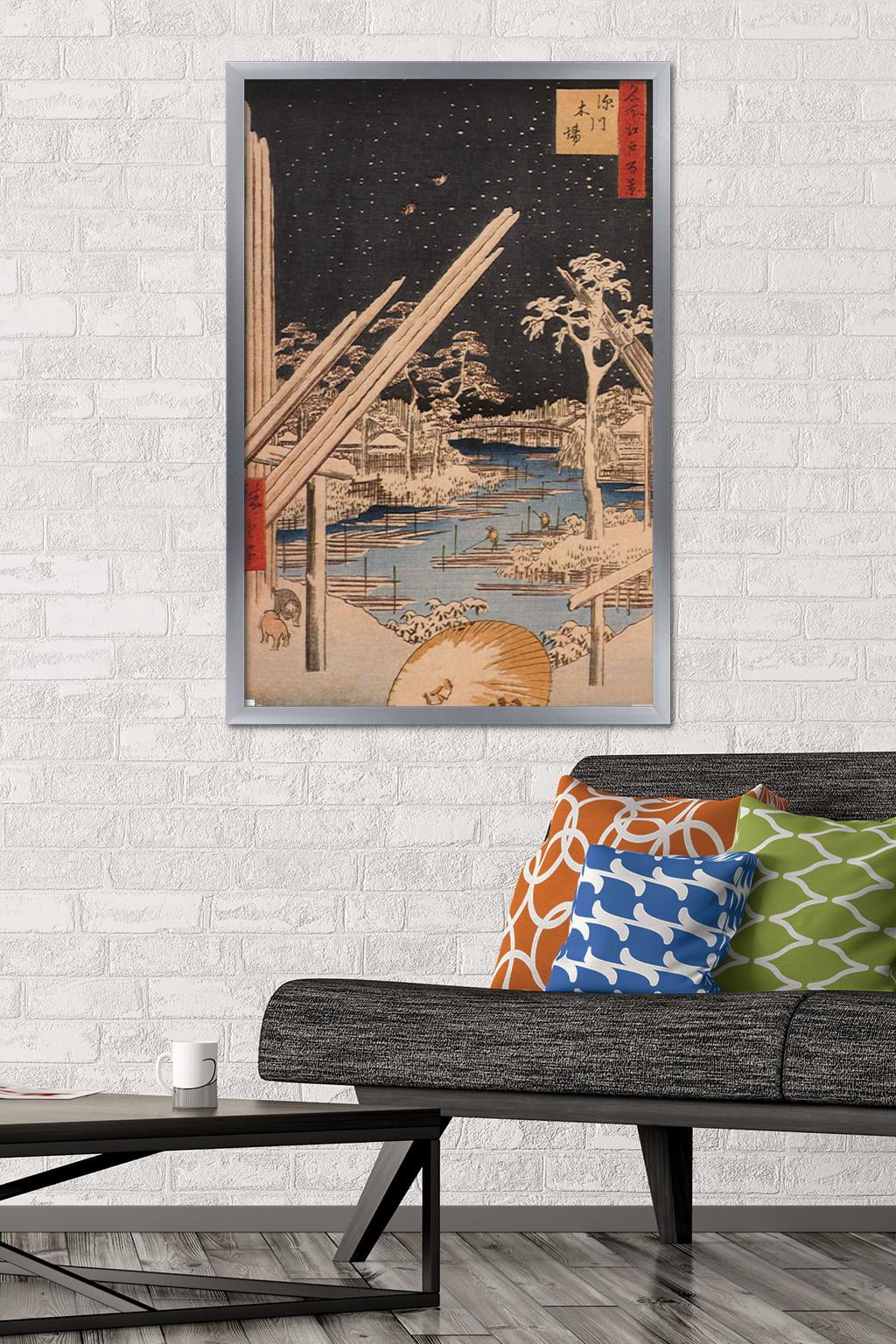 The Fukagawa Timberyard by Ando Hiroshige Wall Poster, 22.375" x 34" Framed