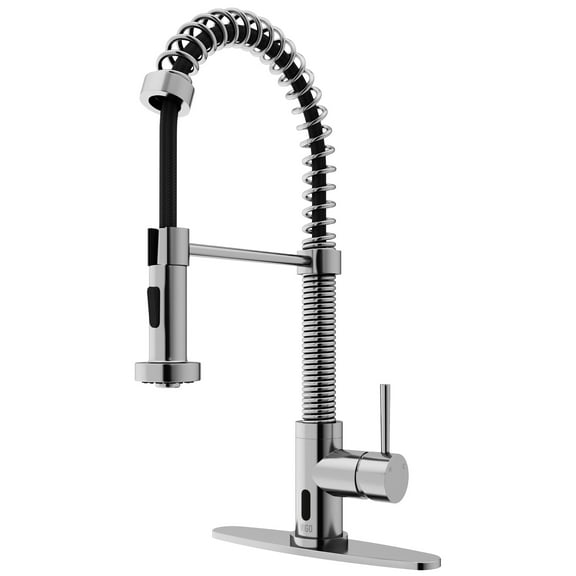 VIGO Edison Single Handle Pull-Down Sprayer Kitchen Faucet Set with Deck Plate and Touchless Sensor in Stainless Steel