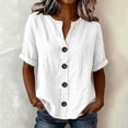 thumbnail image 7 of LIaqionyy Womens Cotton Linen Blouse Shirts V Neck Short Sleeve Button down Loose Casual Vacation Clothes, 7 of 7