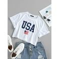 thumbnail image 3 of ZAFUL Women's Graphic Tee Patriotic American Flag Short Sleeve Crop T-shirt White S, 3 of 6
