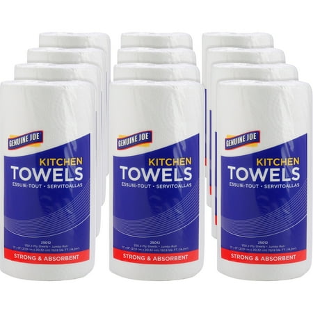 Genuine Joe Paper Towels - 2 Ply - 8" X 11" - 250 Sheets/roll - White - Paper - Perforated, Absorbent, Soft, Chlorine-free - For Kitchen, Multipurpose, Hand, Breakroom - 12 / Carton