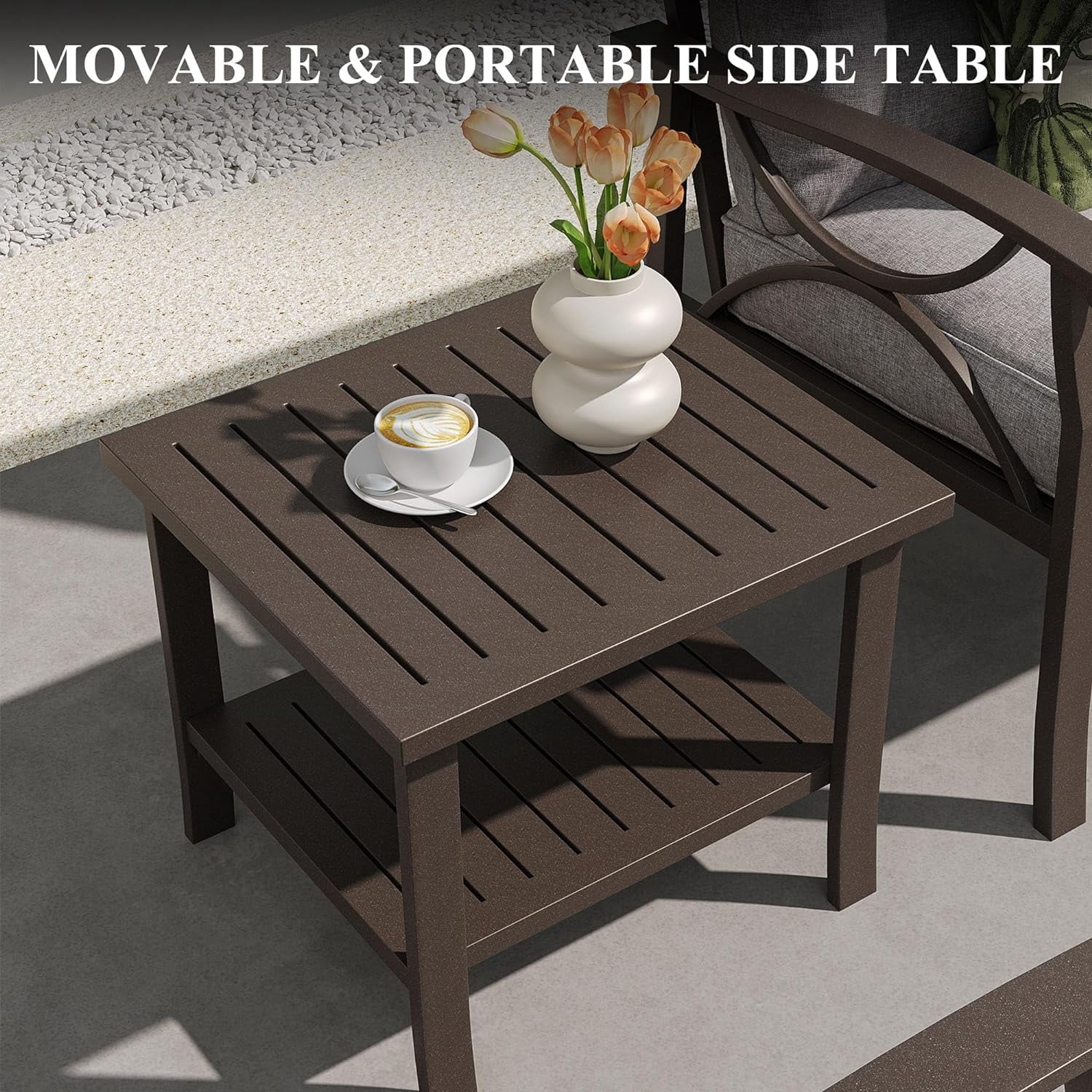 SUNVIVI Outdoor Patio Furniture Set, Patio Conversation Set with Coffee Table Side Table and Ottomans, Metal Furniture Set for Porch Backyard Garden