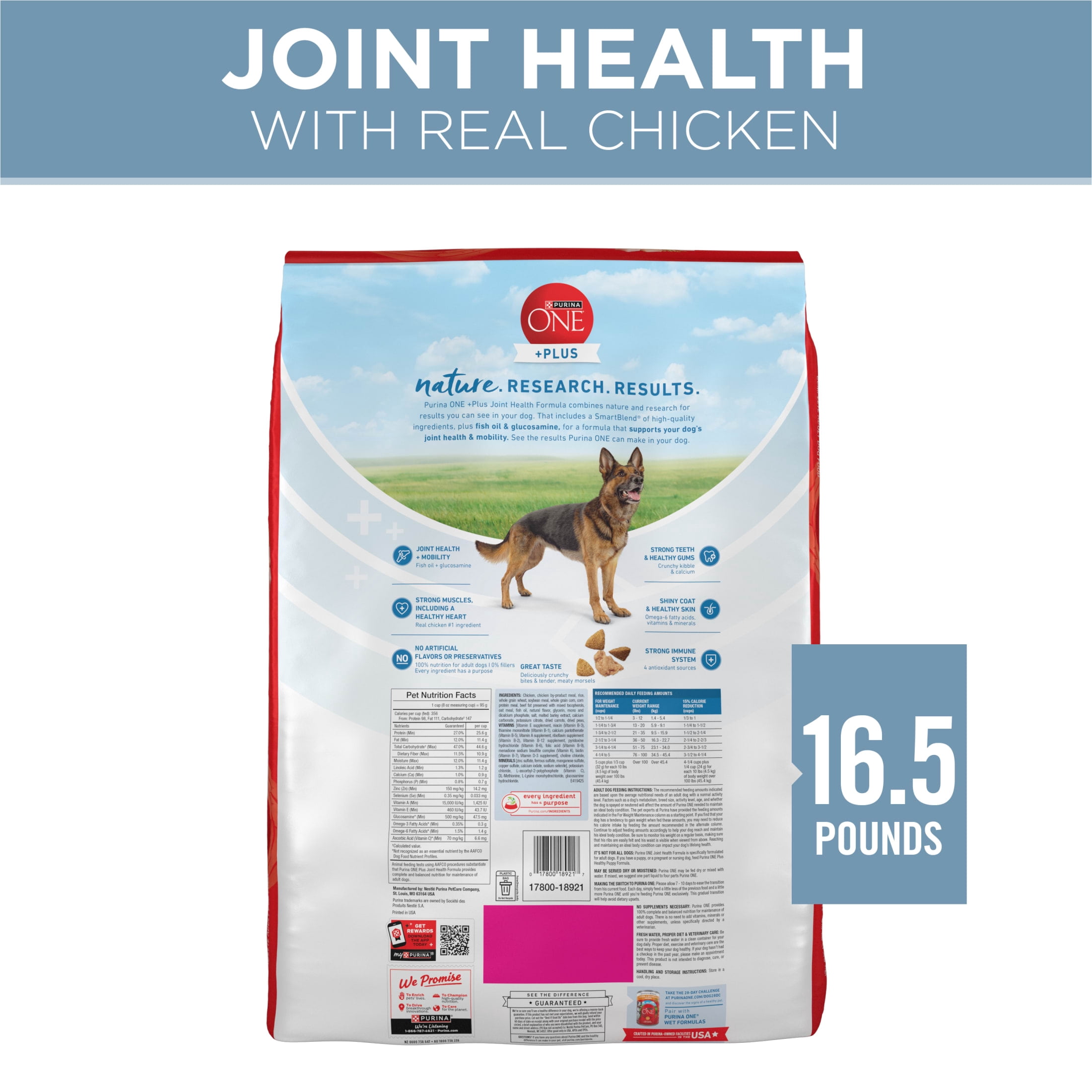 Purina One Plus Joint Health Chicken & Rice Flavor Dry Dog Food, 16.5 lb Bag