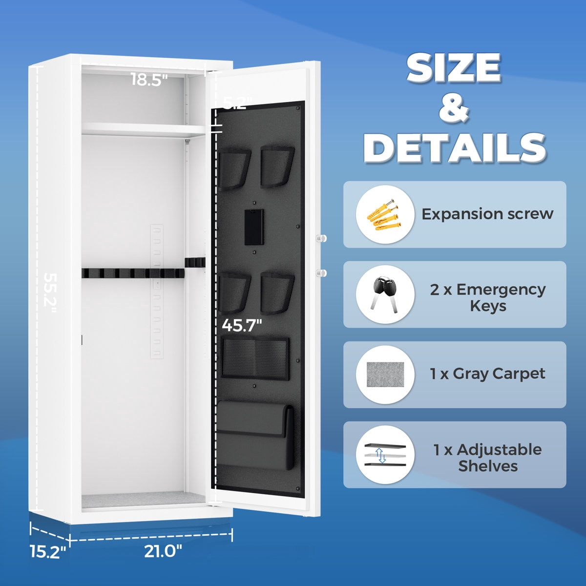 SOLAURA 10-14 Gun Safe, Quick Access Long Gun Safe for Home Rifles and Pistols, Large Gun Cabinet with Adjustable Shelves for Home, Office(Assembly Required, White)