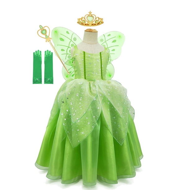 Traje de Cosplay de Tinkerbell para niñas bebés Vestido de tutú de hada verde Vestido de fiesta de tul Ropa para niños Trajes de fiesta de cumpleaños para niños pequeños 9-10T (Etiqueta 140) Gao Jinjia LED