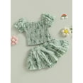 thumbnail image 3 of Bagilaanoe 2Pcs Toddler Baby Girls Skirt Set Floral Print Short Sleeve Ruched Tops + Lined Shorts Skirts 9M 12M 18M 24M 3T 4T Kids Summer Casual Outfits, 3 of 8