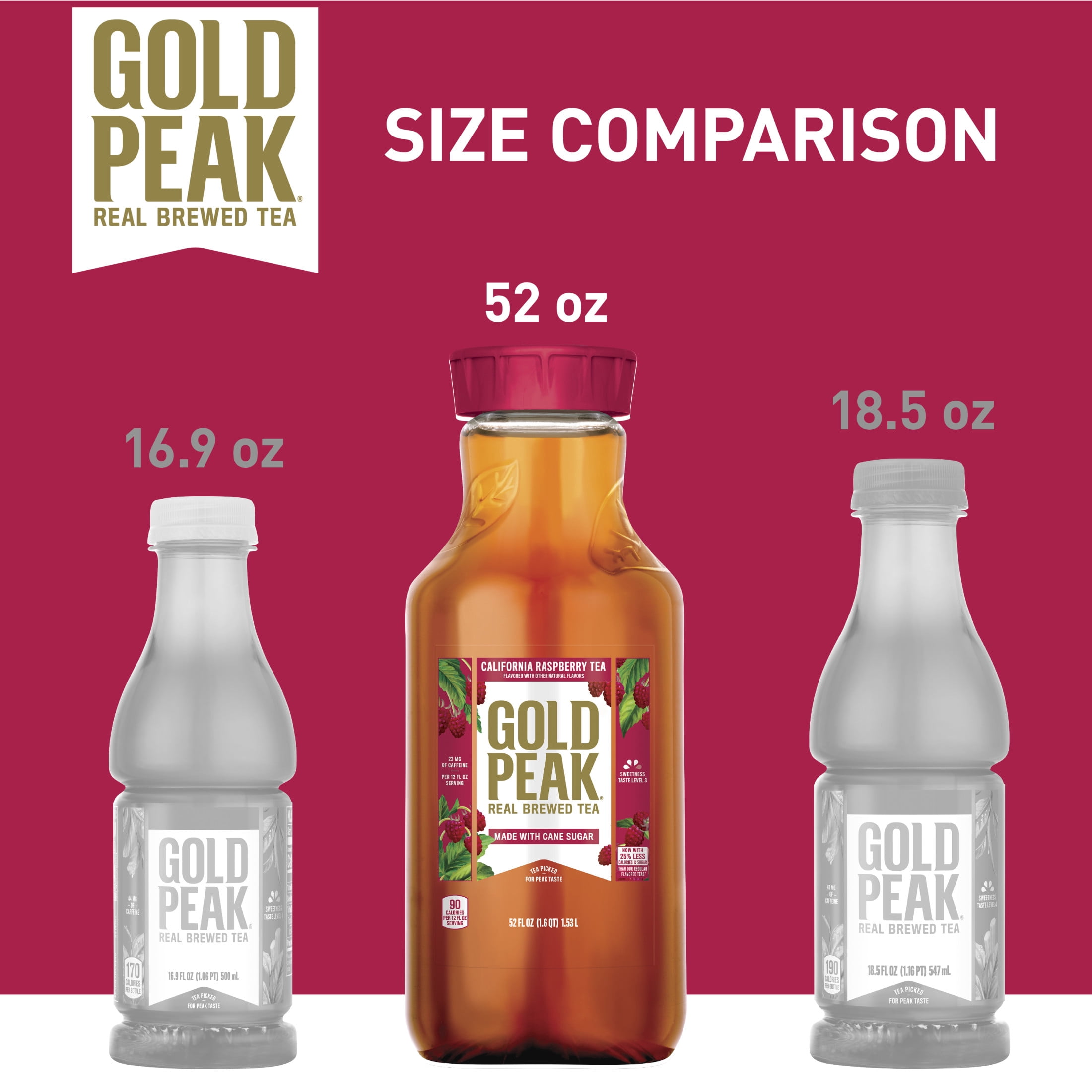 Gold Peak California Raspberry Iced Tea, Sweet Tea Bottle, 52 fl oz