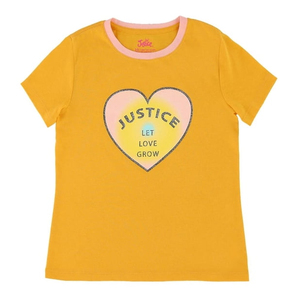 Playera Para Niña Justice Manga Corta Estampado Corazon Aamarillo Talla 6