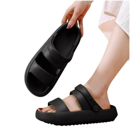 

SHENGXINY Summer Thick Platform Slippers Double Row Couple Flat Sandals Women Soft Bottom Cloud Slippers Heel Indoor Wear-resistant Shoes