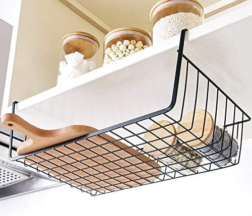 PEKGRIL 2 Pack Under Shelf Basket, Black Undershelf Storage Basket, Heavy  Duty Slide-in Hanging Storage Basket, Metal Under Cabinet Organizer for