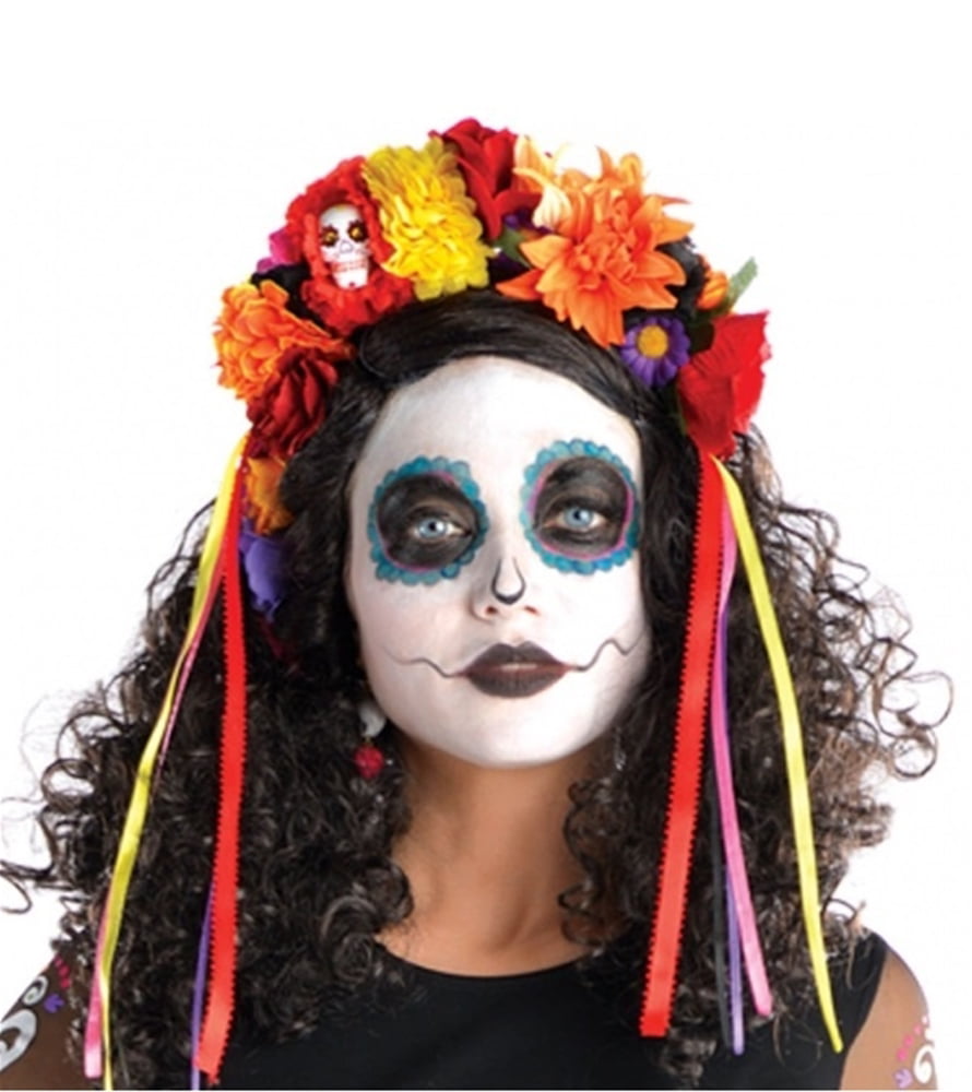 Day of the Dead Headband with Skull Printed Veil Costume Accessory 