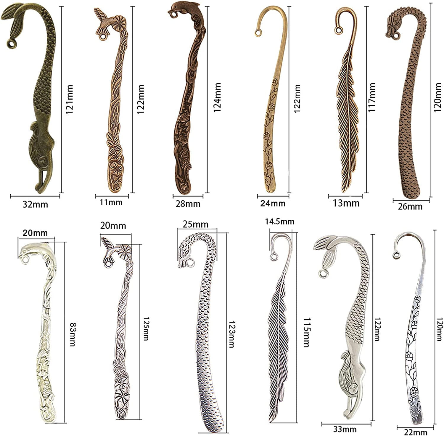 SUNNYCLUE 12Pcs Metal Hook Bookmarks - Vintage Bookmark Clips For DIY Jewelry, Crafts, Mixed Colors