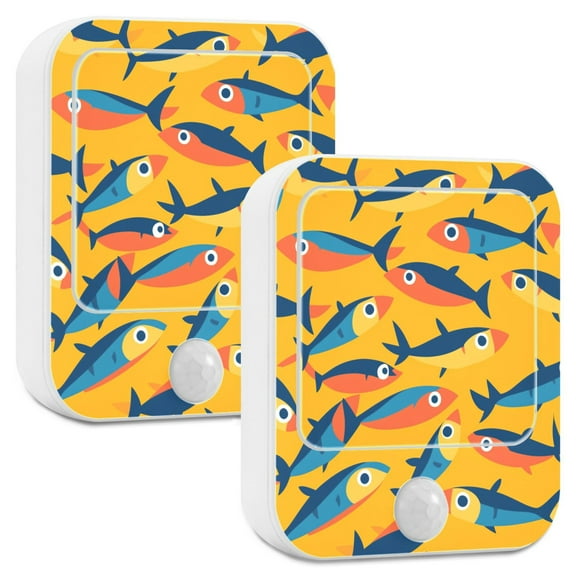 Yayeee 2-Pack Plug in LED Night Lights with Light Sensors Motion Detectors, Yellow Sardines Pattern