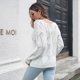 thumbnail image 5 of Ropa de mujer Otoño Invierno moda Color sólido hueco cuello en V manga larga suéter de punto ropa, 5 of 6