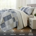 thumbnail image 3 of Navy Blue Gray King Size Bedspread Set, 3 Piece Quilt Set Patchwork Plaid Bedding Quilted Coverlet Set Reversible Lightweight Microfiber Bed Cover Comforter with 2 Pillow Shams, 3 of 7