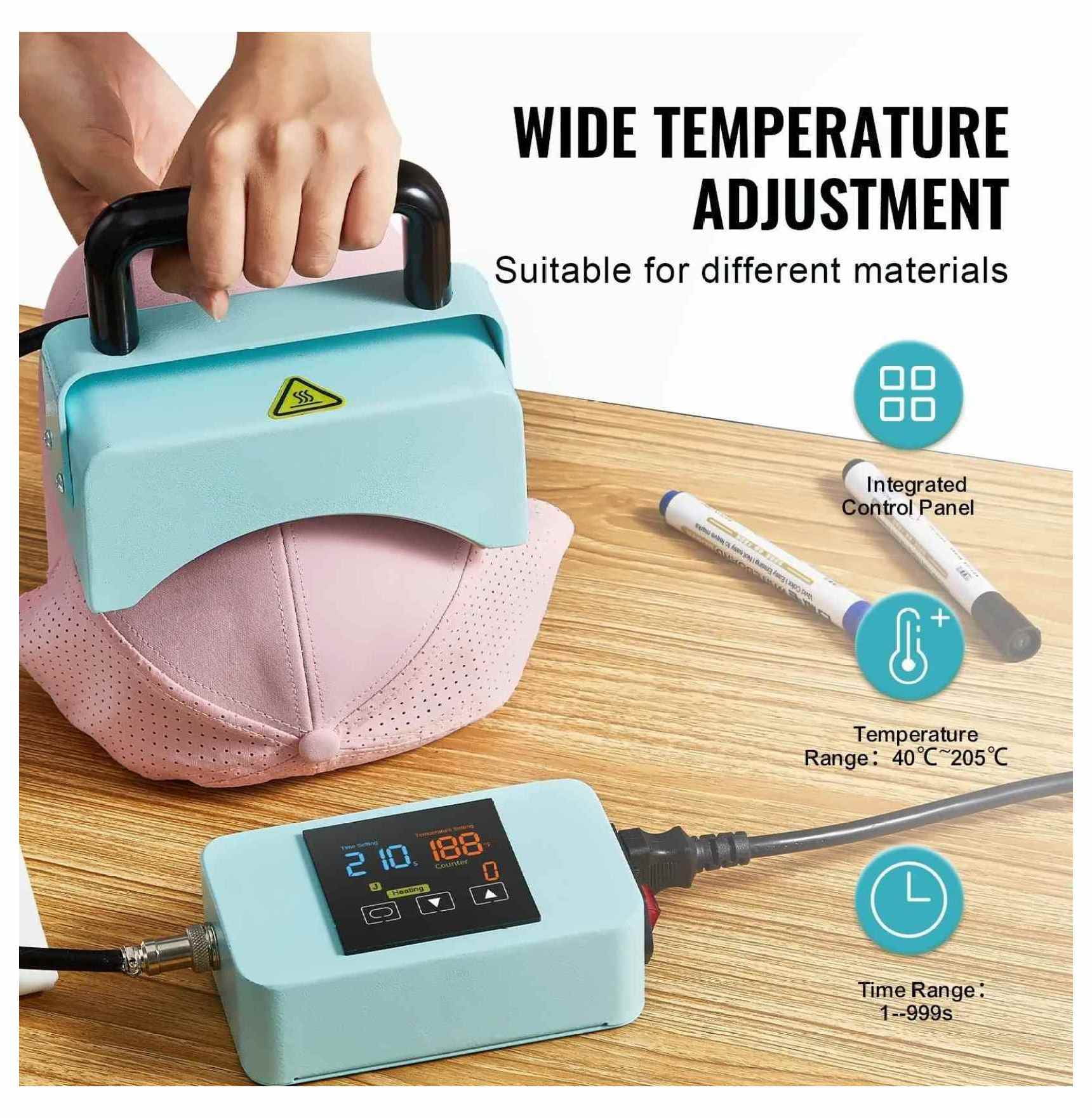 Hat Press Machine Mini for Caps 5.9x3.15 inch - Portable Heat Press for Hat Customization, Curved Ceramic Plate, Adjustable Temperature, Silicone Pad