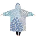 thumbnail image 2 of Oversized Wearable Blanket Hoodie,Blue Floral Leaf Pattern Sherpa Blanket Hoodie with Super Pockets,Super Warm Fuzzy Pullover for Women & Men, 2 of 6