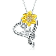 AOVEAO You Are My Sunshine Sunflower Necklace 925 Sterling Silver Heart Pendant Necklaces Birthday Gifts Jewelry for Women Mom Daughter Wife