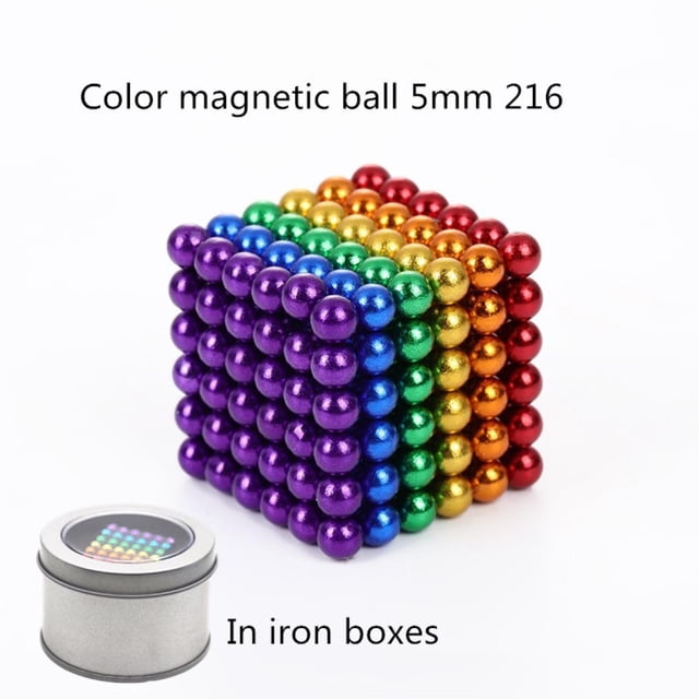 3-5 mm 216-512-1000 piezas Bolas magnéticas Buckyball de seis a ocho colores con caja de hierro, juguete rompecabezas de cubo para adultos