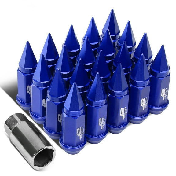 J2 Engineering LN-T7-020-125-BL J2 Engineering 7075 -T6 Forged Aluminum M12 x 1.25 20Pcs 75mm Height Spiky Cap Lug Nut w/ Adapter Blue
