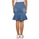 thumbnail image 3 of Falda de mezclilla ajustada con volantes en la parte inferior, de longitud a la rodilla, para mujer, XS, azul claro, 3 of 6