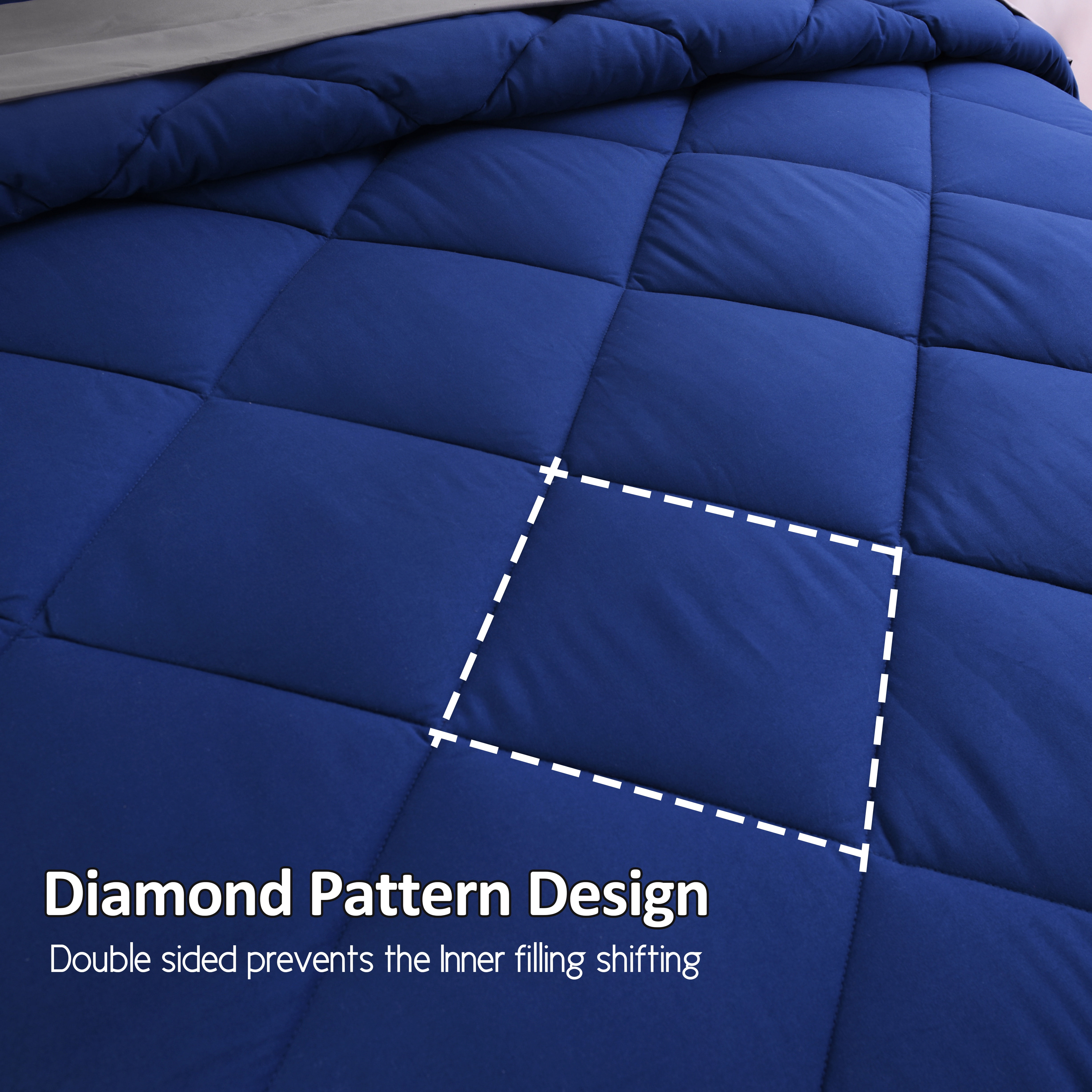 HIG 7 Piece Reversible Full Comforter Set - Navy Quilted Down Alternative Bedding All Season Super Soft Microfiber Bed in a Bag Includes Sheets Pillowcases Shams