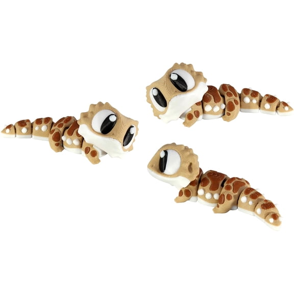 PowerTRC 3D Printed Articulated Bearded Dragon Fidget Toy 3 Pack – Flexible Cute Animal Desk Decor, Adult Fidget Collectible – 3D Printed in USA