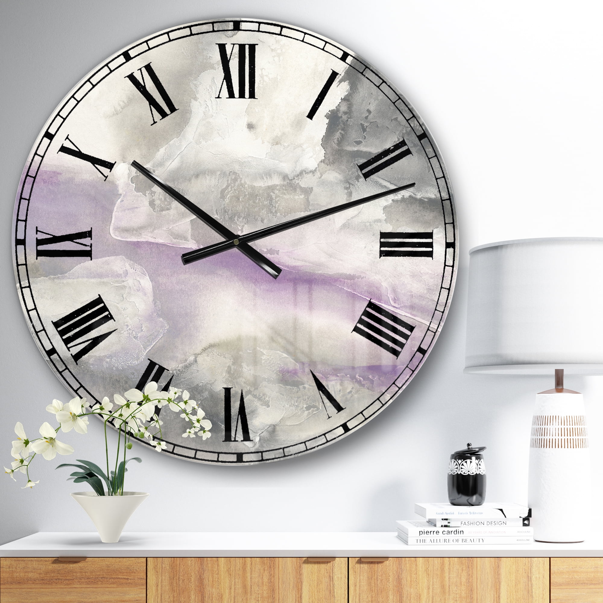Designart 'Watercolor Minimal Purple Tones I' Farmhouse wall clock