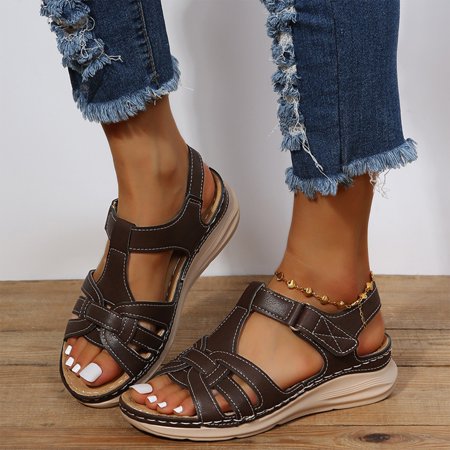 

Foraging dimple Sandals One Button Light Flat Shoes Casual Rubber Sole Sandals Women s Sandals Coffee