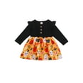 thumbnail image 1 of xiaxaixu Robe Jaune pour Petites Filles Halloween, Imprimé Floral Citrouille Manches Longues Col Rond Robes de Princesse, 1 of 6