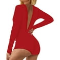 thumbnail image 4 of jsaierl Womens V-Neck Shorts Jumpsuit One Piece Bodysuit Pajama Long Sleeve Bodycon Rompers Overall, 4 of 4
