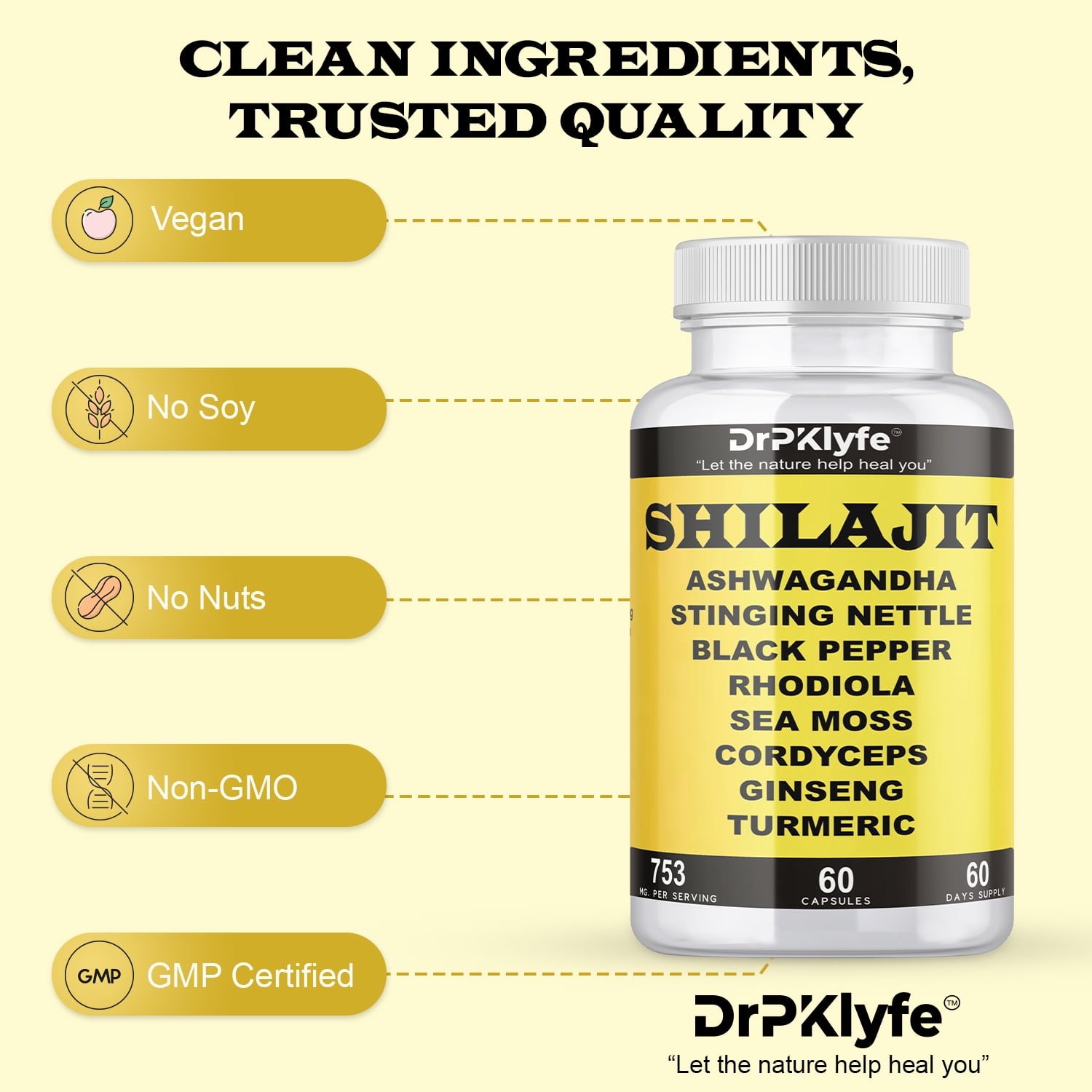 DrPKlyfe's Shilajit Complex with Rhodiola-Sea Moss-Cordyceps-Ginseng-Turmeric- 60 Capsules