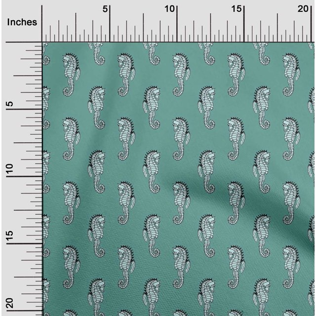 oneOone Silk Tabby Fabric Sea Horse Block Print Fabric By Yard 42 Inch Wide