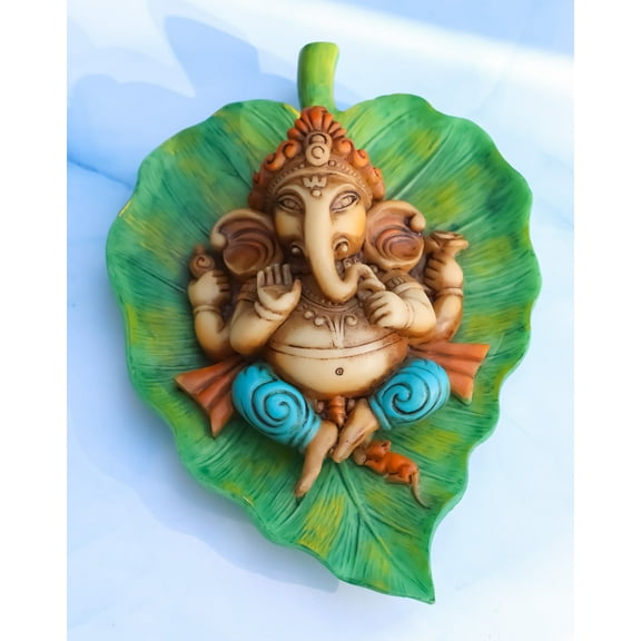 Colorful Lord Ganesha On Peepal Banyan Leaf Vastu Figurine Hindu God Of Success