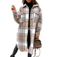 thumbnail image 4 of Chaqueta de cuadros de las mujeres de manga larga de la solapa con botones Camisas mezcla de lana Abrigo Casual Tops Outwear(Camello-L) Nituyy abrigo, 4 of 6
