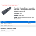 thumbnail image 2 of Front Left Window Switch - Compatible with 2007 - 2010 Hyundai Elantra Sedan 2008 2009, 2 of 2